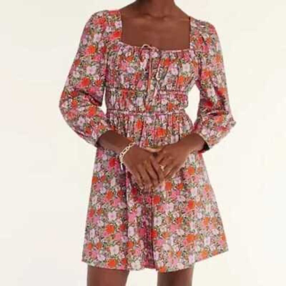 J. Crew Liberty Floral Dress Womens Size 4 Long Sleeve Pink Blue Indie Boho NEW
